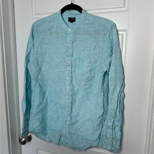 J.Crew Linen Mandarin Collar Shirt in Light Blue - Men’s Small